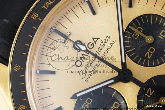 0327 TimelessDesign Speedmaster Moonwatch in Moonshine Gold YG RMF Best Edition YG Dial on Black Rubber Strap Manual Chrono 7834